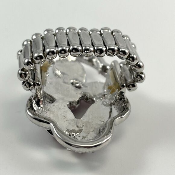 Silver Tone Purple Cat Eye Glass Halo Stretch Rings Adjustable Statement Bling - Picture 4 of 6